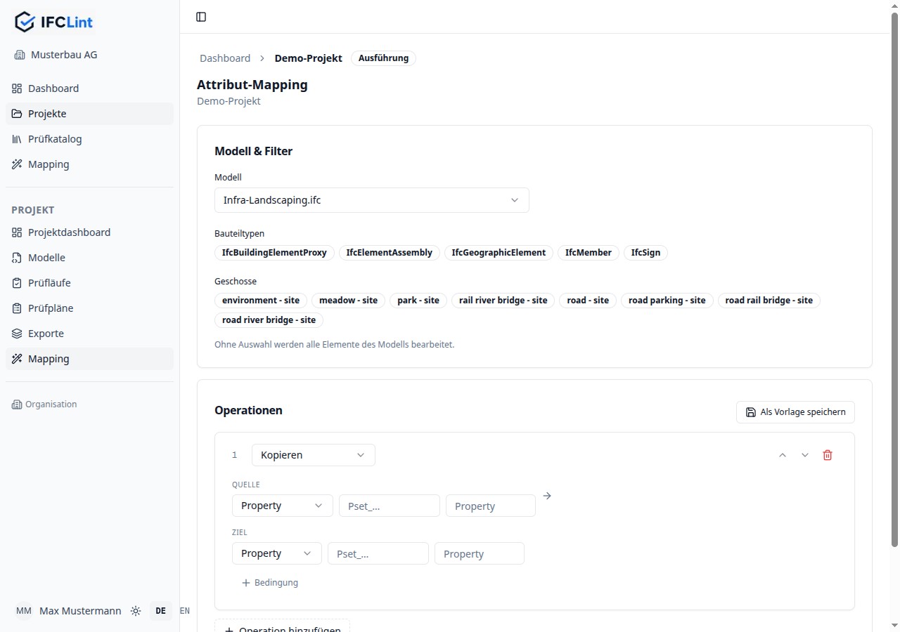 Attribut-Mapping-Editor mit Modell & Filter und der Operationszeile aus Operationstyp, Quelle und Ziel